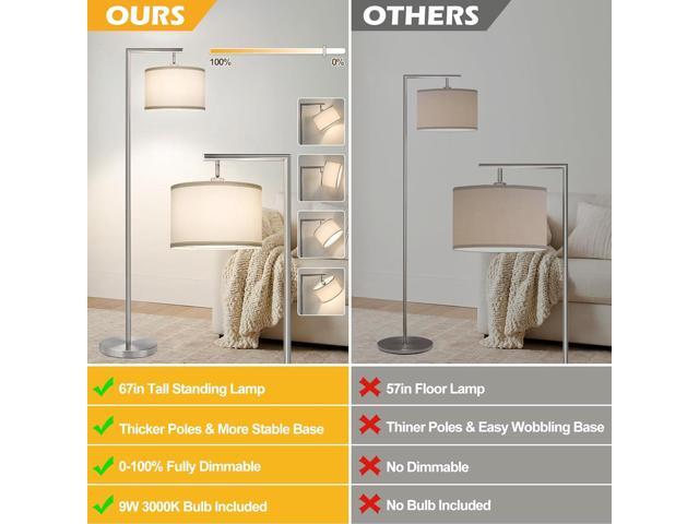 Boncoo Modern Floor Lamp for Bedroom, Dimmable Silver Floor Lamps for Living Room with Adjustable Shade, Tall Standing Lamp Nickel Finish Reading...