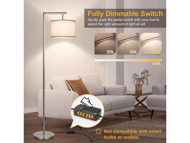 Boncoo Modern Floor Lamp for Bedroom, Dimmable Silver Floor Lamps for Living Room with Adjustable Shade, Tall Standing Lamp Nickel Finish Reading...