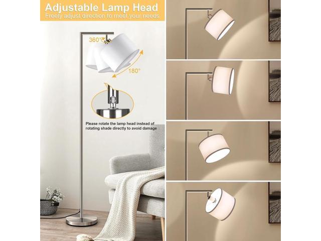 Dimmable Silver Floor Lamp, Brushed Nickel Floor Lamps for Living Room with Adjustable White Shade, Tall Standing Lamp Modern Reading Light for...