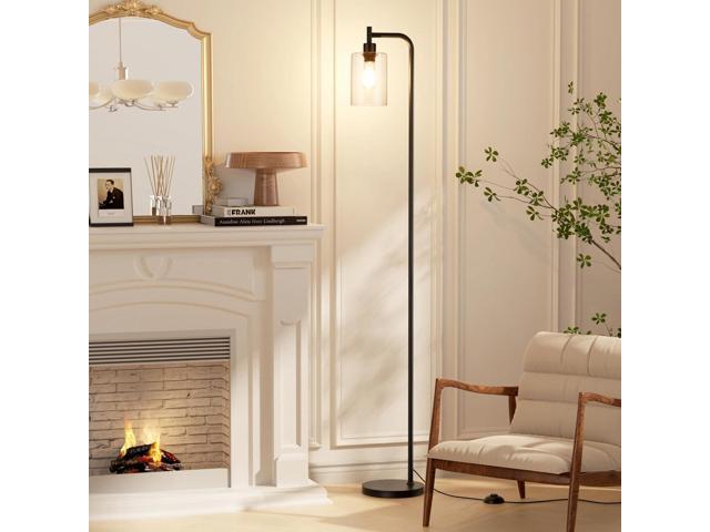 Industrial Floor Lamp with Glass Shade - Black, LED Bulbs, Foot Pedal Switch, Easy Assembly