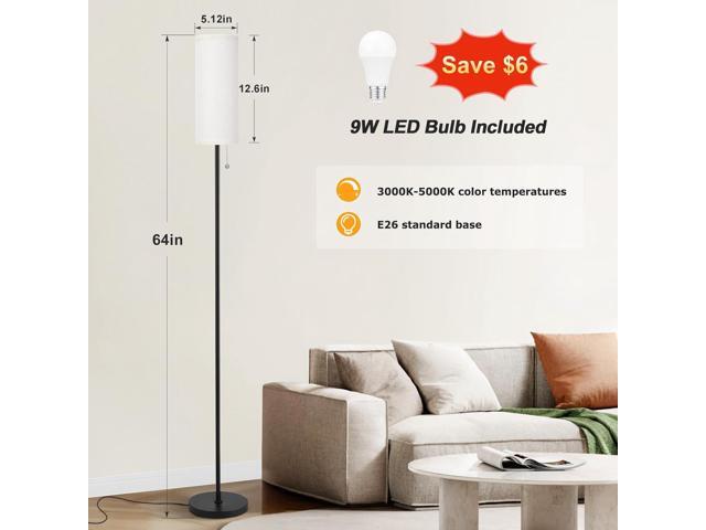 Ambimall 64'' Floor Lamp for Living Room with Bulb - Tall Lamps with Beige Lampshade & Pull Chain Switch, Pole Lamps for Bedrooms Tall, Minimalist...