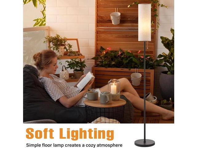 Ambimall 64'' Floor Lamp for Living Room with Bulb - Tall Lamps with Beige Lampshade & Pull Chain Switch, Pole Lamps for Bedrooms Tall, Minimalist...