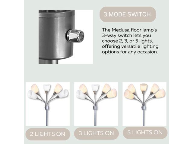 Floor Lamp For Bedroom Multi Head 5 Light Bright Floor Lamp - Medusa 5 Light Standing Lamp -floor Lamps For Bedroom Spider Lamp 5 Acrylic White...