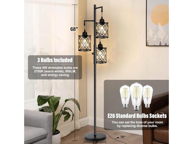 ROTTOGOON Dimmable Farmhouse Floor Lamp, Industrial Floor Lamp for Living Room with 3 X 6W LED Bulbs, 3 Light Rustic Standing Tall Lamp for...