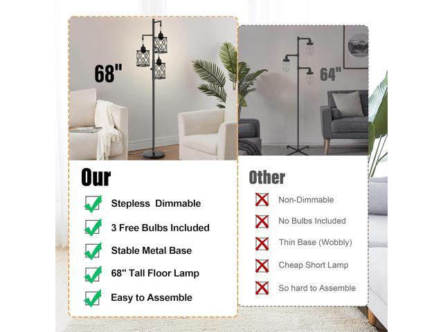 ROTTOGOON Dimmable Farmhouse Floor Lamp, Industrial Floor Lamp for Living Room with 3 X 6W LED Bulbs, 3 Light Rustic Standing Tall Lamp for...