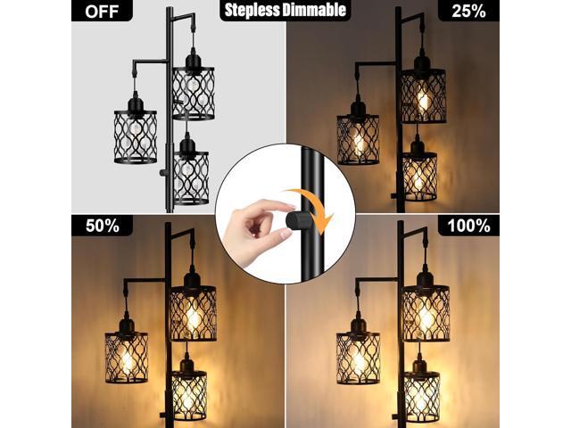ROTTOGOON Dimmable Farmhouse Floor Lamp, Industrial Floor Lamp for Living Room with 3 X 6W LED Bulbs, 3 Light Rustic Standing Tall Lamp for...