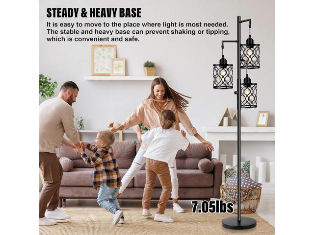 Plug-in Dimmable Farmhouse Floor Lamp, Industrial Floor Lamp for Living Room with 3 X 6W LED Bulbs, 3 Light Rustic Standing Tall Lamp for Bedroom,...