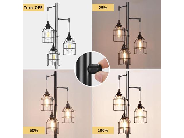 70' Dimmable Floor Lamp for Living Room, Industrial 3-Light Tree Floor Lamp Black with Cages, Farmhouse Rustic Tall Standing Lamp Floor Lighting...