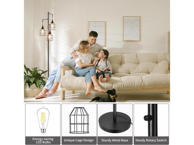 70' Dimmable Floor Lamp for Living Room, Industrial 3-Light Tree Floor Lamp Black with Cages, Farmhouse Rustic Tall Standing Lamp Floor Lighting...