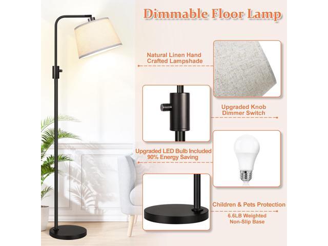 Upgraded Dimmable Floor Lamp, 1000 Lumens LED Edison Bulb Included, Arc Floor Lamps for Living Room Modern Standing Lamp with Linen Shade, Tall...