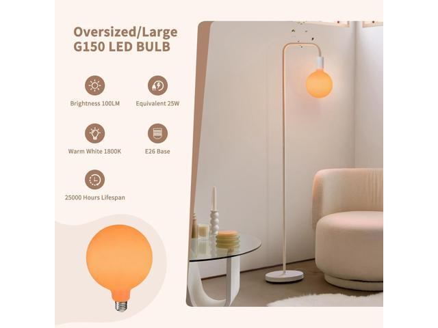 ONEWISH Floor Lamp for Living Room - Minimalist Standing Lamp with Modern LED Bulb, White Frosted Globe Glass 6', 1800K Warm Ambiant Lighting...