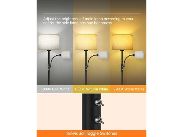 Floor Lamps for Living Room, Modern Floor Lamp with Reading Lamp, 62' Tall Standing Lamp, Beige Lampshades, Simple Pole Lamps for...