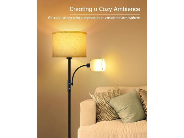 Floor Lamps for Living Room, Modern Floor Lamp with Reading Lamp, 62' Tall Standing Lamp, Beige Lampshades, Simple Pole Lamps for...