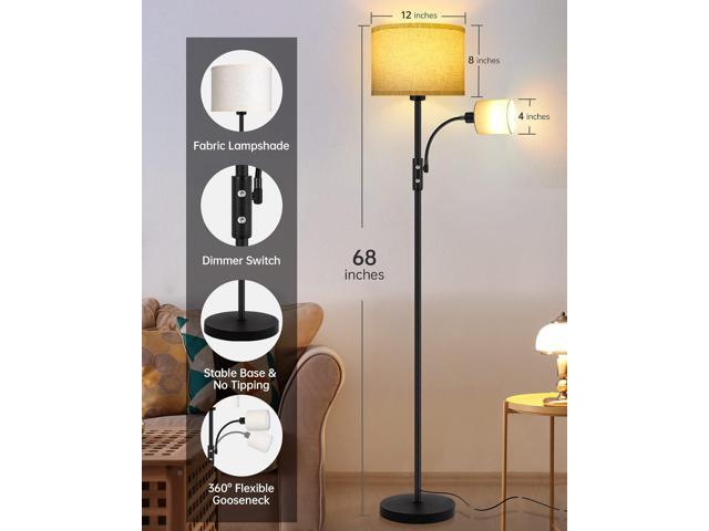Floor Lamps for Living Room, Modern Floor Lamp with Reading Lamp, 62' Tall Standing Lamp, Beige Lampshades, Simple Pole Lamps for...