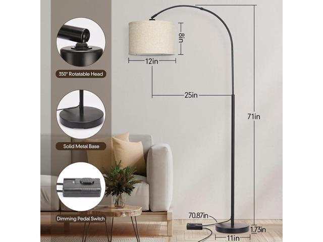 Dimmable Floor Lamp, Arc Floor Lamp with Dimmer, Black Standing Lamp with Adjustable Hanging Shade, Over Couch Tall Reading Light, Modern Pole Lamp...