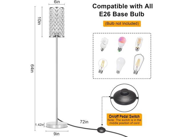 Crystal Floor Lamp, Modern Standing Lamp with Elegant Shade, LED Floor Lamp with On/Off Foot Switch Silver Finish Tall Pole Lamp Accent Lights for...