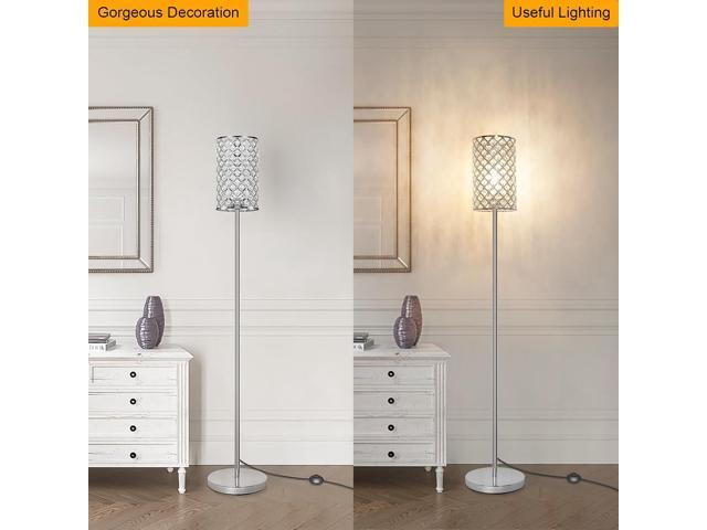 Crystal Floor Lamp, Modern Standing Lamp with Elegant Shade, LED Floor Lamp with On/Off Foot Switch Silver Finish Tall Pole Lamp Accent Lights for...
