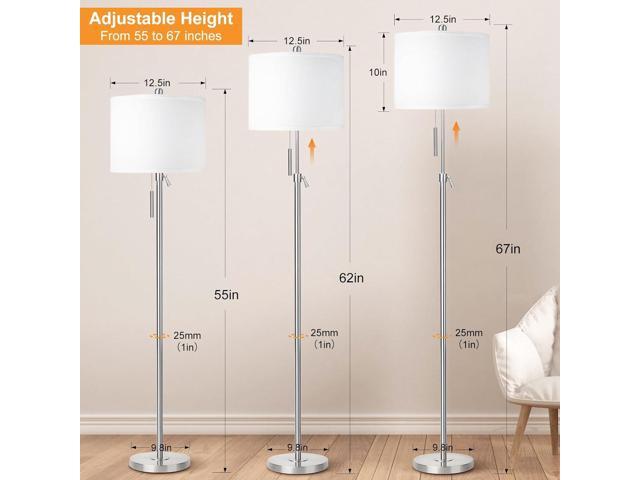 Brushed Nickel Floor Lamp for Living Room, Adjustable Height Standing Lamp with Metal Base, 3-Way Dimmable Tall Pole Light with White Linen Shade...