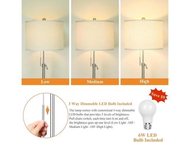 Brushed Nickel Floor Lamp for Living Room, Adjustable Height Standing Lamp with Metal Base, 3-Way Dimmable Tall Pole Light with White Linen Shade...
