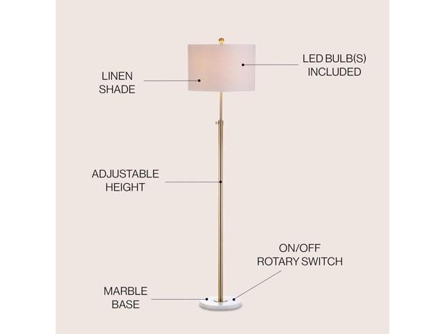 JONATHAN Y JYL3022A 65' Adjustable Brass Gold Modern Floor Lamp with White Marble Base, Tall Standing Reading Lamp with Linen Drum Shade for Living...
