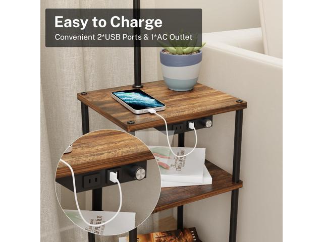 Floor Lamp with Table,Foor Lamp with Shelves,Side Table with USB Charging Port and Outlet,Modern Bedside Nightstand End Table with Lamp for Living...