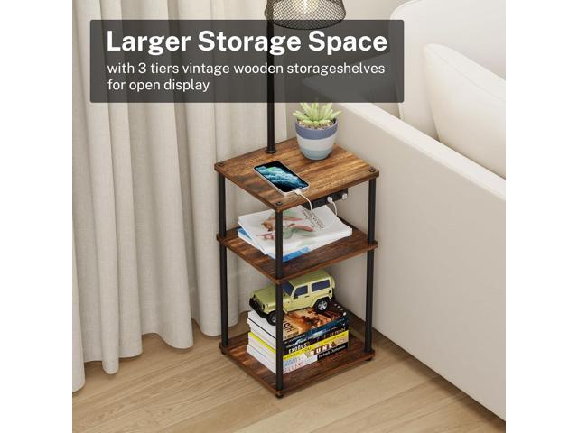 Floor Lamp with Table,Foor Lamp with Shelves,Side Table with USB Charging Port and Outlet,Modern Bedside Nightstand End Table with Lamp for Living...