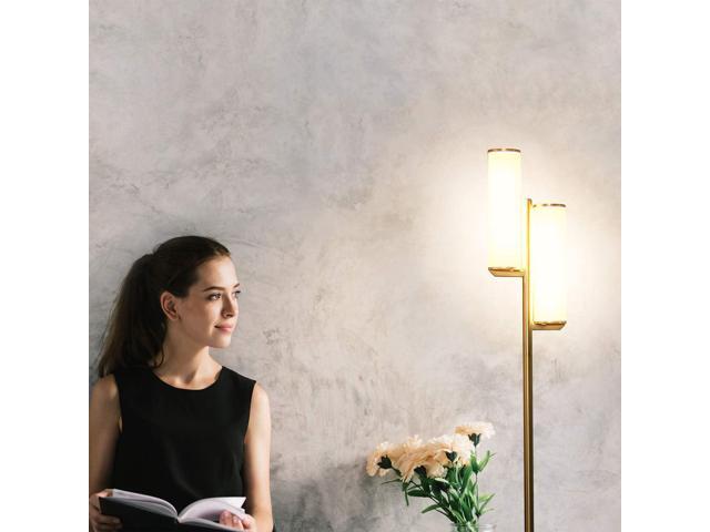 Brightech Gemini Dimmable Floor Lamp with Two Lights - Modern Tall Tree Lamp for Bedroom, Office, Living Room - Gold/Brass