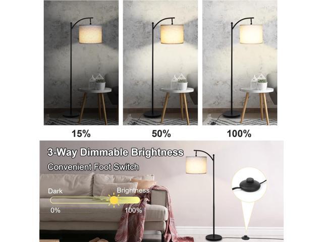Modern Floor Lamp, 3-Ways Dimmable Standing Lamp with Linen Shade, Adjustable Height, Foot-Step Switch, Reading Lamp for Living Room, Bedroom,...