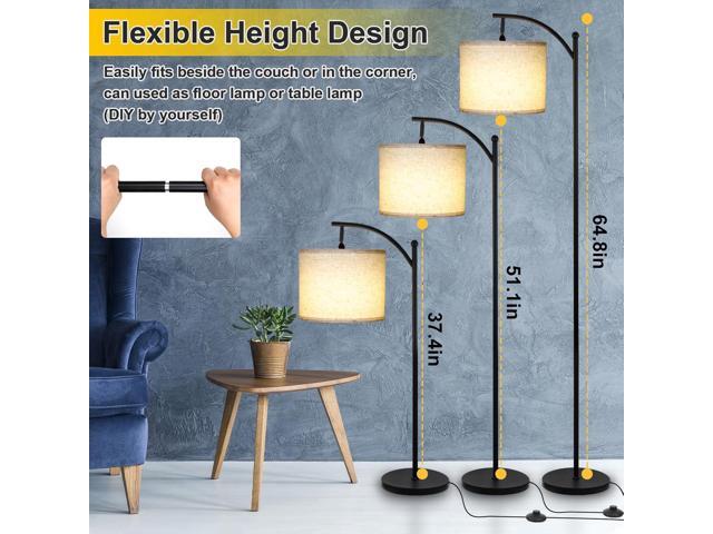 Modern Floor Lamp, 3-Ways Dimmable Standing Lamp with Linen Shade, Adjustable Height, Foot-Step Switch, Reading Lamp for Living Room, Bedroom,...