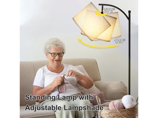Modern Floor Lamp, 3-Ways Dimmable Standing Lamp with Linen Shade, Adjustable Height, Foot-Step Switch, Reading Lamp for Living Room, Bedroom,...