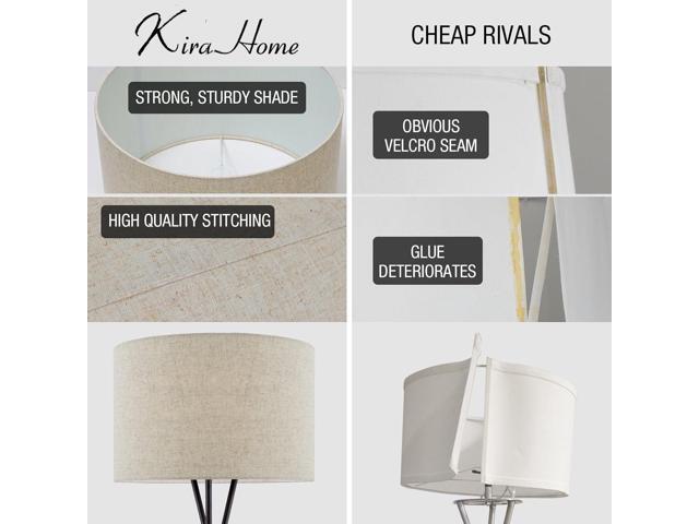 Kira Home Sadie 60' Modern Tripod LED Floor Lamp + 9W Bulb (Energy Efficient/Eco-Friendly), Honey Beige Drum Shade, Oil Rubbed Bronze Finish