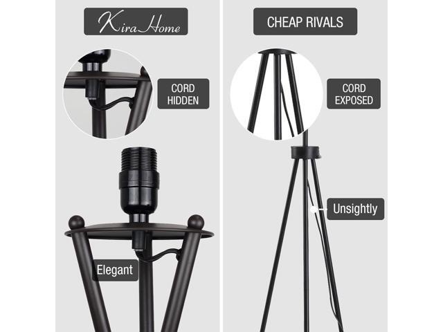Kira Home Sadie 60' Modern Tripod LED Floor Lamp + 9W Bulb (Energy Efficient/Eco-Friendly), Honey Beige Drum Shade, Oil Rubbed Bronze Finish