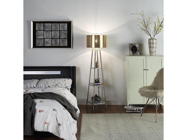 Floor Lamp, Standing Reading Light with Shelves and Gold Shade, Modern Tall Pole Lamp, Accent Furniture Décor Lighting for Living Room, Bedrooms