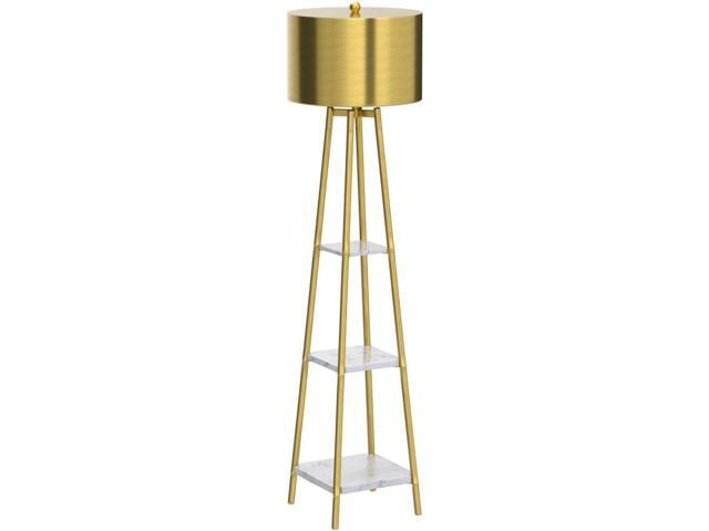Floor Lamp, Standing Reading Light with Shelves and Gold Shade, Modern Tall Pole Lamp, Accent Furniture Décor Lighting for Living Room, Bedrooms