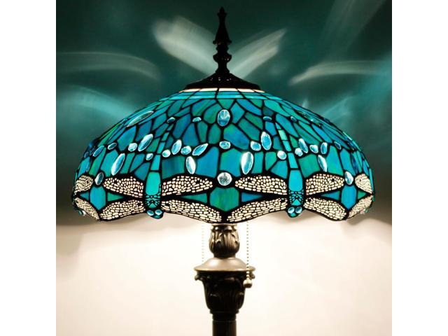 WERFACTORY Tiffany Floor Lamp Dragonfly Green Stained Glass Standing Reading Light 16X16X64 Inches Antique Pole Corner Lamp Decor Bedroom Living...