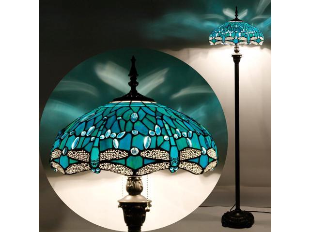 WERFACTORY Tiffany Floor Lamp Dragonfly Green Stained Glass Standing Reading Light 16X16X64 Inches Antique Pole Corner Lamp Decor Bedroom Living...
