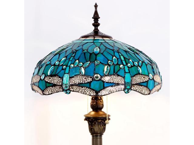 WERFACTORY Tiffany Floor Lamp Dragonfly Green Stained Glass Standing Reading Light 16X16X64 Inches Antique Pole Corner Lamp Decor Bedroom Living...