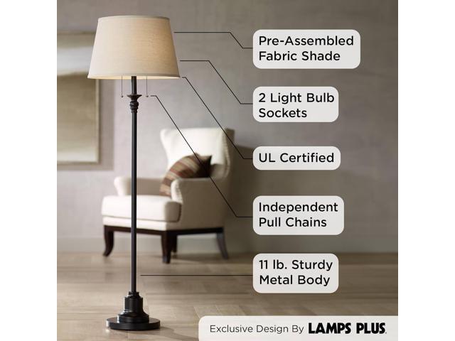 360 Lighting Spenser Traditional Floor Lamp Standing Exquisite 58' Tall Oiled Bronze Brown Metal Thin Column Off-White Linen Fabric Empire Shade...