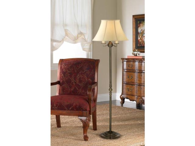 Regency Hill Montebello Traditional Shabby Chic Floor Lamp Standing Pole 59' Tall Antique Brass Gold Metal Off White Bell Shade Candelabra Decor...