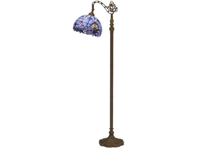 WERFACTORY Floor Lamp Tiffany Style Blue Purple Stained Glass Arched Lamp 12X18X64 Inches Gooseneck Adjustable Corner Standing Reading Light Decor...