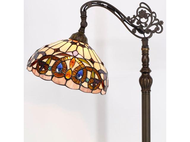 WERFACTORY Tiffany Floor Lamp Stained Glass Serenity Victorian Arched Lamp 12X18X64 Inches Gooseneck Adjustable Corner Standing Reading Light Decor...