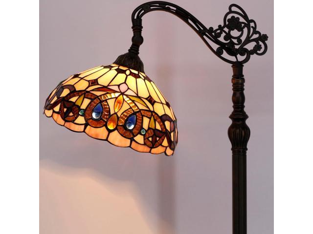 WERFACTORY Tiffany Floor Lamp Stained Glass Serenity Victorian Arched Lamp 12X18X64 Inches Gooseneck Adjustable Corner Standing Reading Light Decor...