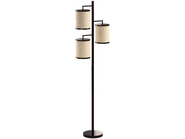 Brightech Liam Tall Tree Lamp with Asian Lantern Shade for Living Rooms and Offices - Standing Lamp with 3 LED Bulbs for Bedroom Reading - Bronze