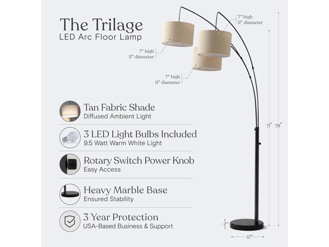 Brightech Trilage Arc Floor Lamp for Living Room, Multi Head Tree Floor Lamp for Bedroom, 3 Lights Standing Lamps Hanging Over The Couch - Black