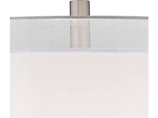 Possini Euro Design Roxie Modern Standing Floor Lamp 65.5' Tall Brushed Nickel Silver Double Layer Sheer Linen Fabric Drum Shade Decor for Living...