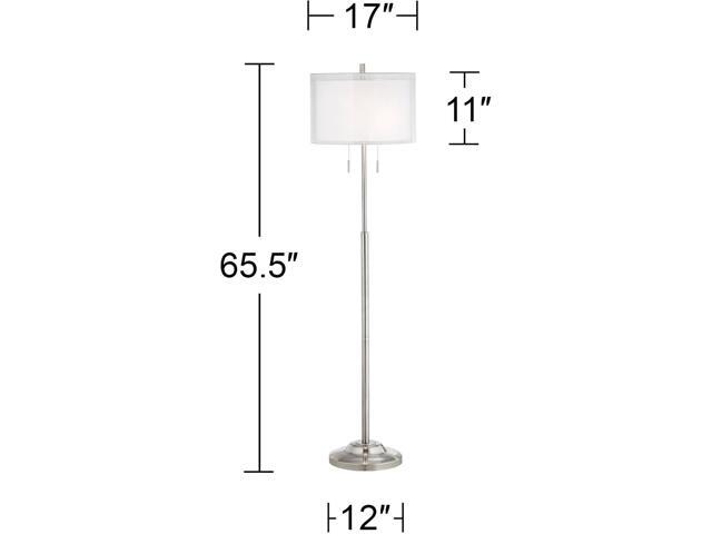 Possini Euro Design Roxie Modern Standing Floor Lamp 65.5' Tall Brushed Nickel Silver Double Layer Sheer Linen Fabric Drum Shade Decor for Living...