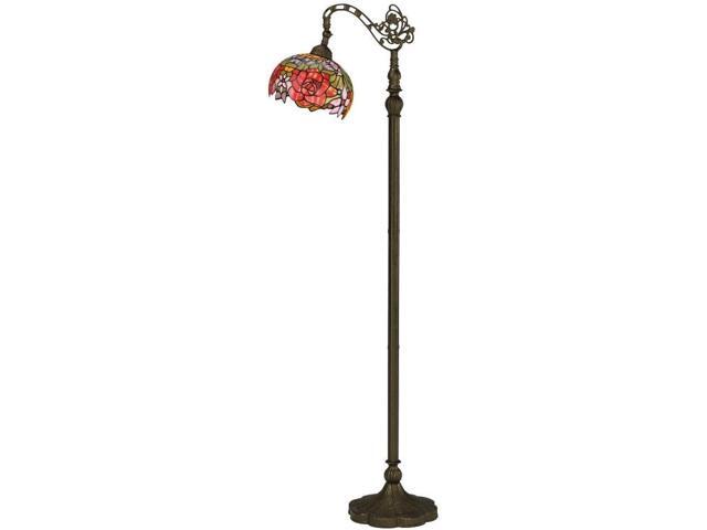 WERFACTORY Tiffany Floor Lamp Red Rose Flower Stained Glass Arched Lamp 10X18X64 Inches Gooseneck Adjustable Corner Standing Reading Light Decor...