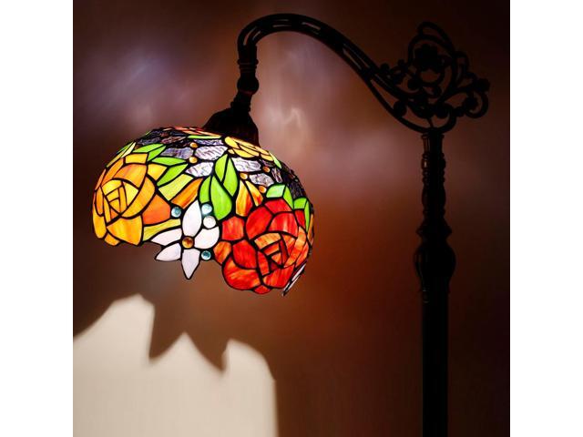WERFACTORY Tiffany Floor Lamp Red Rose Flower Stained Glass Arched Lamp 10X18X64 Inches Gooseneck Adjustable Corner Standing Reading Light Decor...