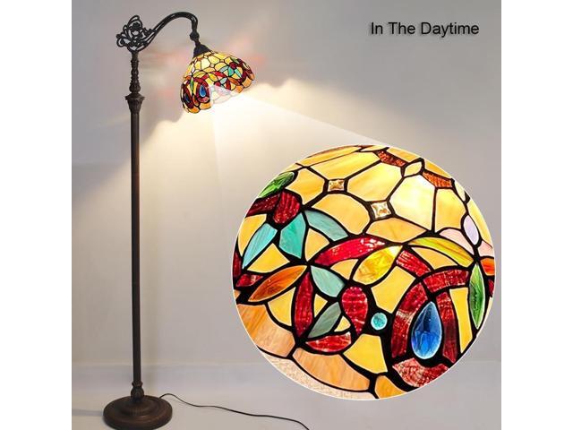 Capulina Tiffany Floor Lamp H62 Tall Inlaid Crystal Victorian Style Stained Glass Soft Light Arched Gooseneck Adjustable Angle Reading Lamp for...
