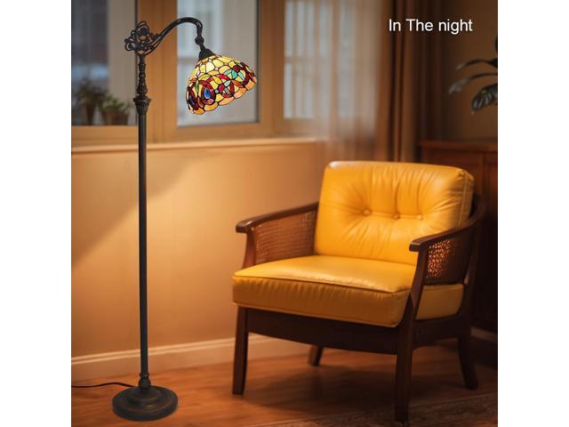 Capulina Tiffany Floor Lamp H62 Tall Inlaid Crystal Victorian Style Stained Glass Soft Light Arched Gooseneck Adjustable Angle Reading Lamp for...